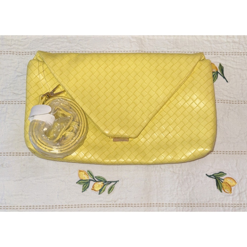 Steve Madden Post Crossbody Bag Woven Vegan Leather Yellow Detachable Strap NWOT
